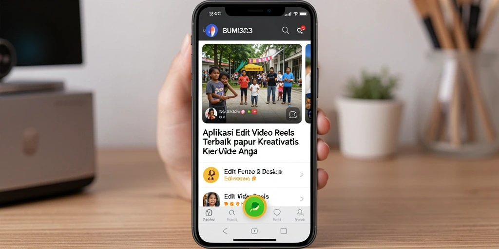 Tampilan antarmuka aplikasi BUMI303 untuk Edit Video Reels yang menarik.