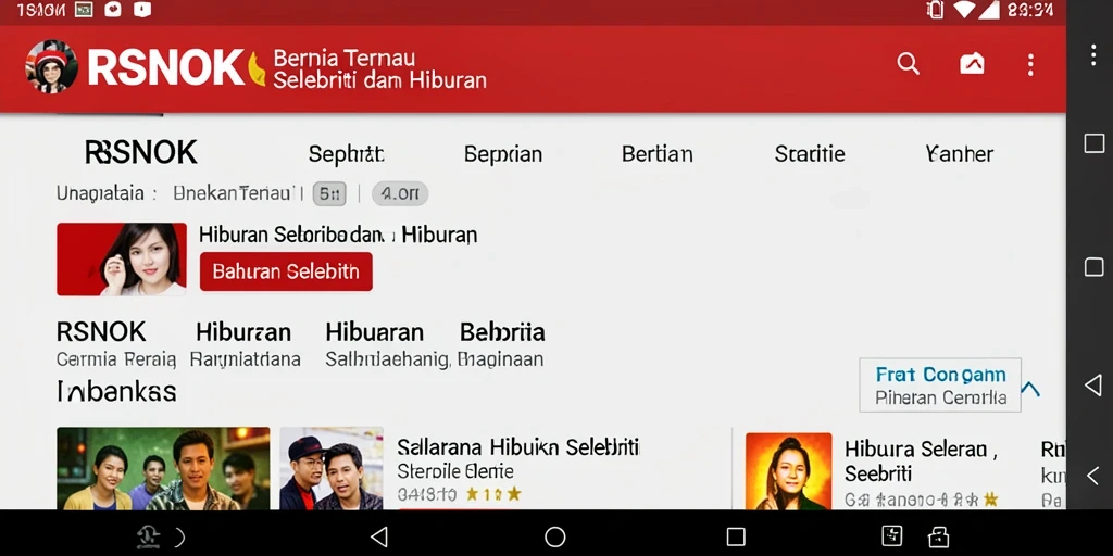 Antarmuka RSNOK menampilkan berita selebriti terkini dengan desain yang menarik.